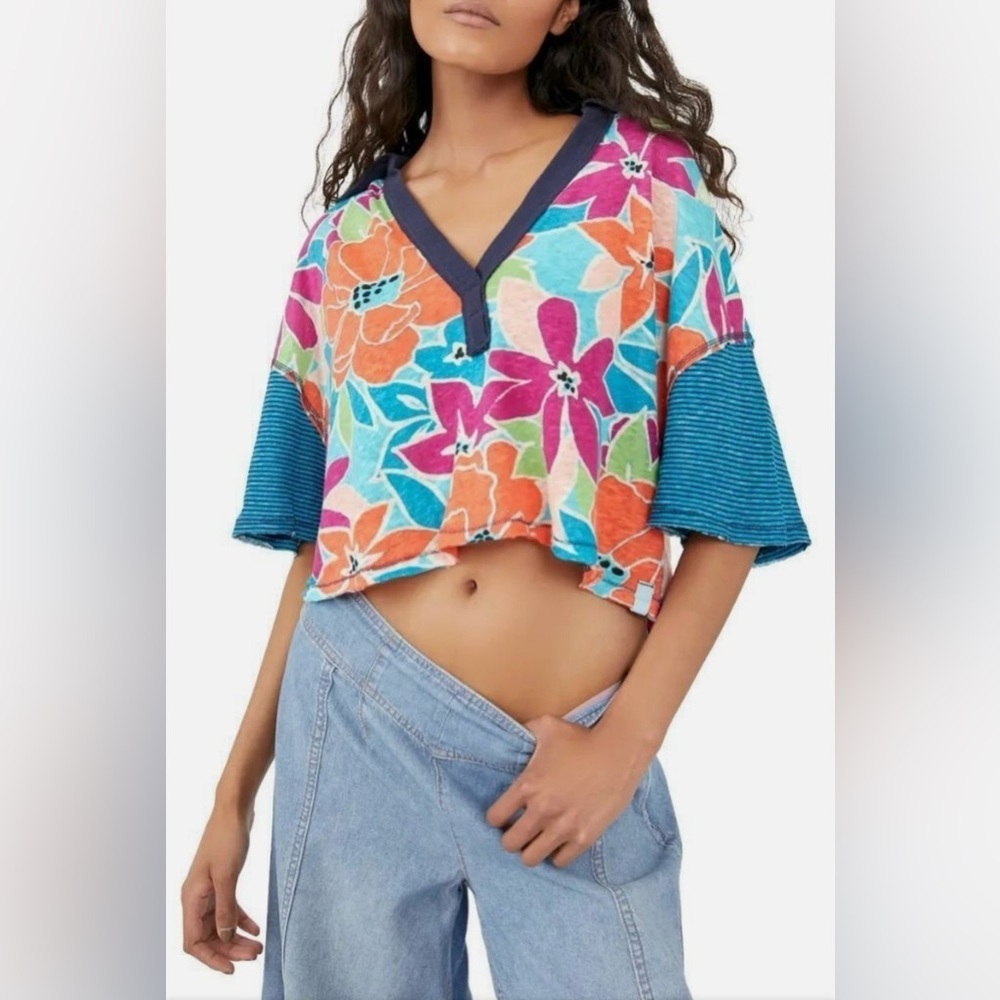 NWT FREE PEOPLE On A Boat Boxy Crop Polo